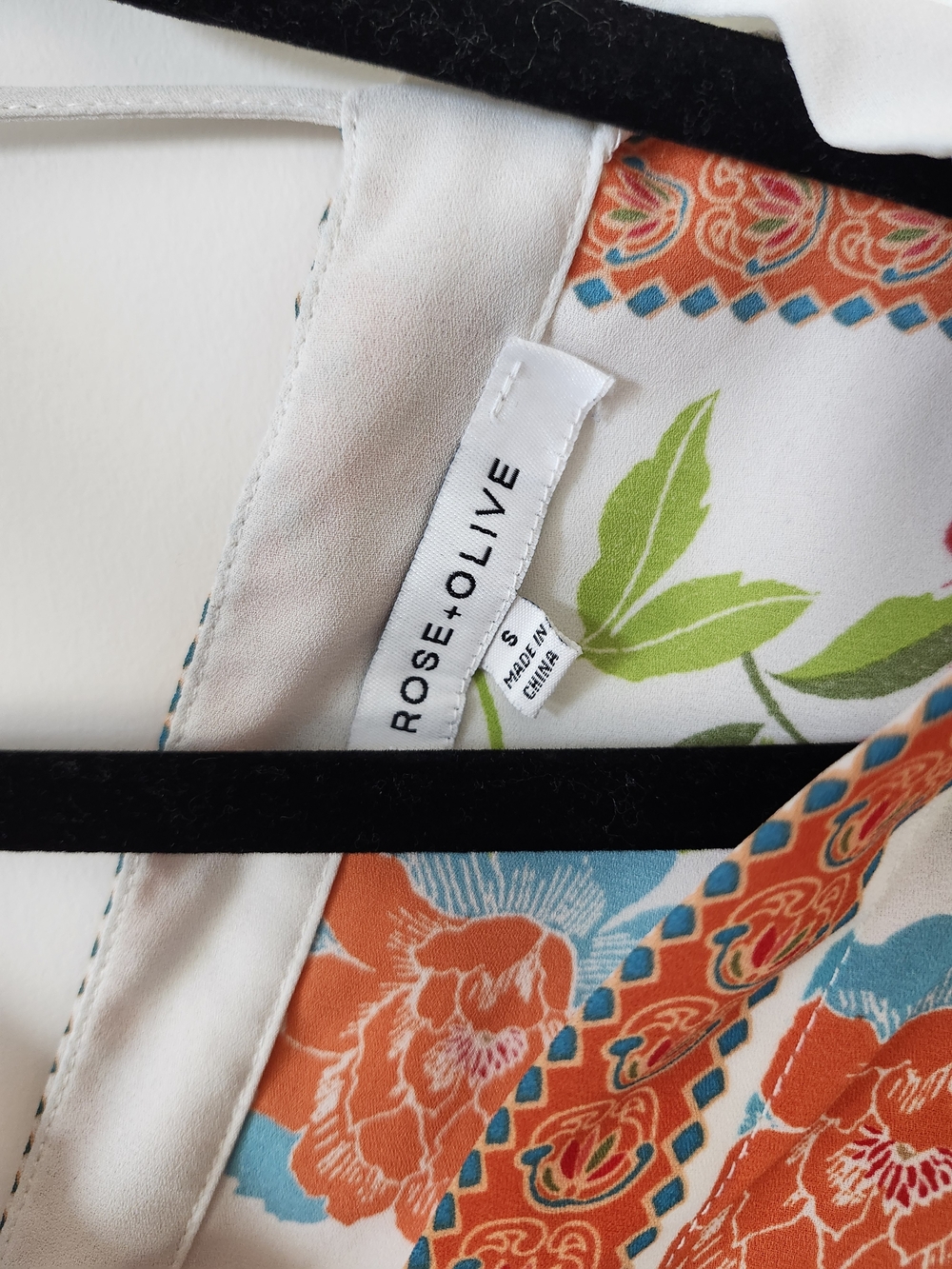 Rose & Olive White Floral Kimono Top with Orange Trim and Multicolor Blooms - Picture 8 of 8